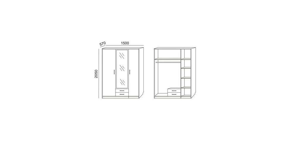 Шкаф Эко 5.14 3-х дверный с зеркалом (шимо светлый)